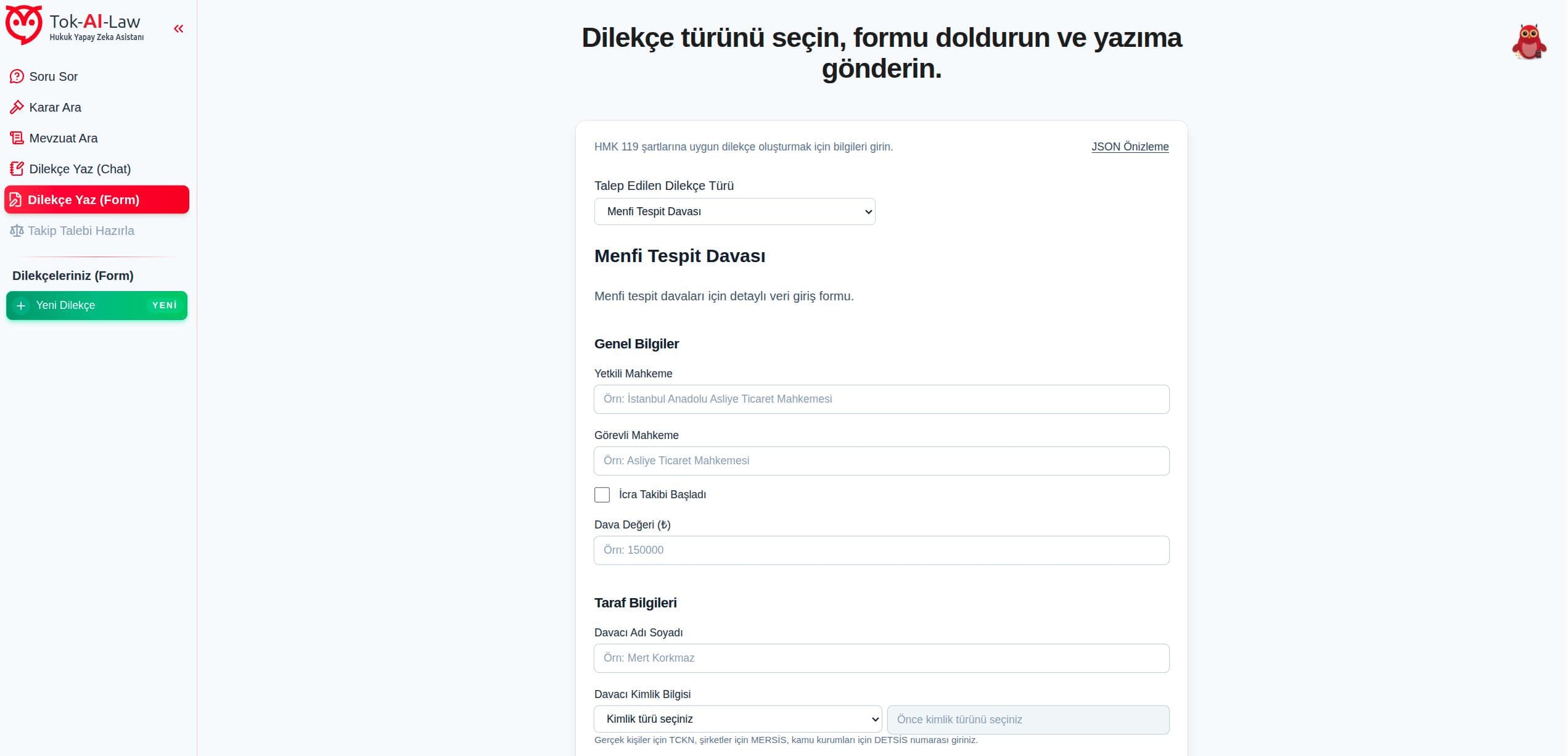 Dilekçe Yaz (Form)